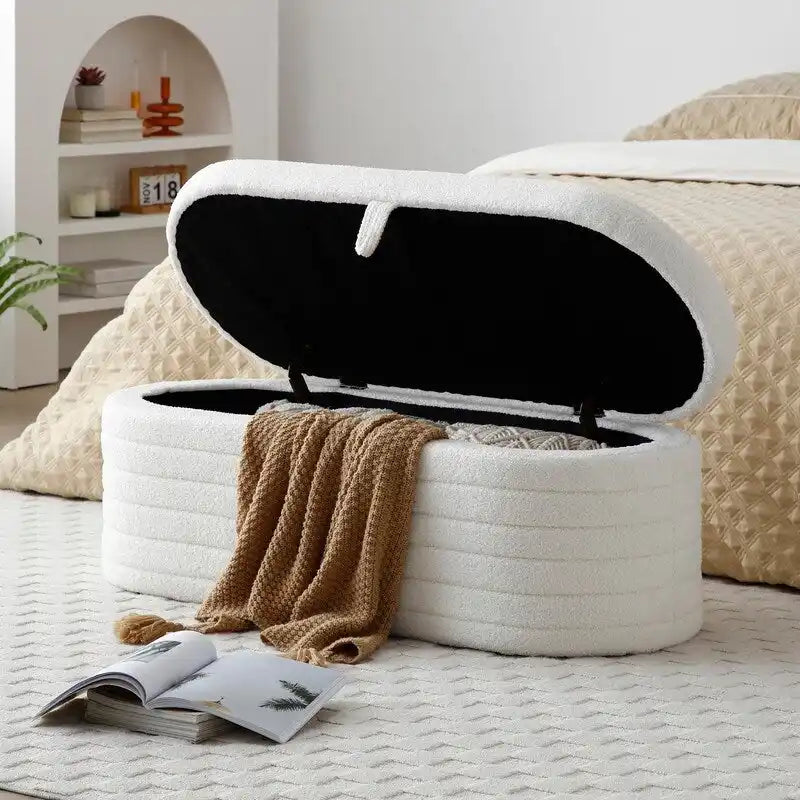 Banc de rangement ottoman rembourré en Sherpa avec couvercle relevable pour chambre à coucher