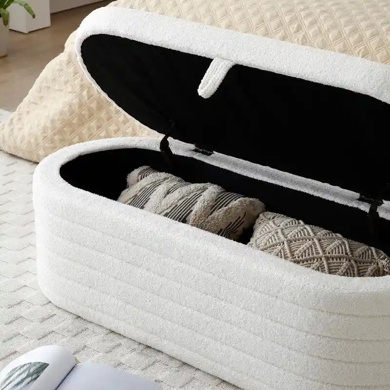 Banc de rangement ottoman rembourré en Sherpa avec couvercle relevable pour chambre à coucher