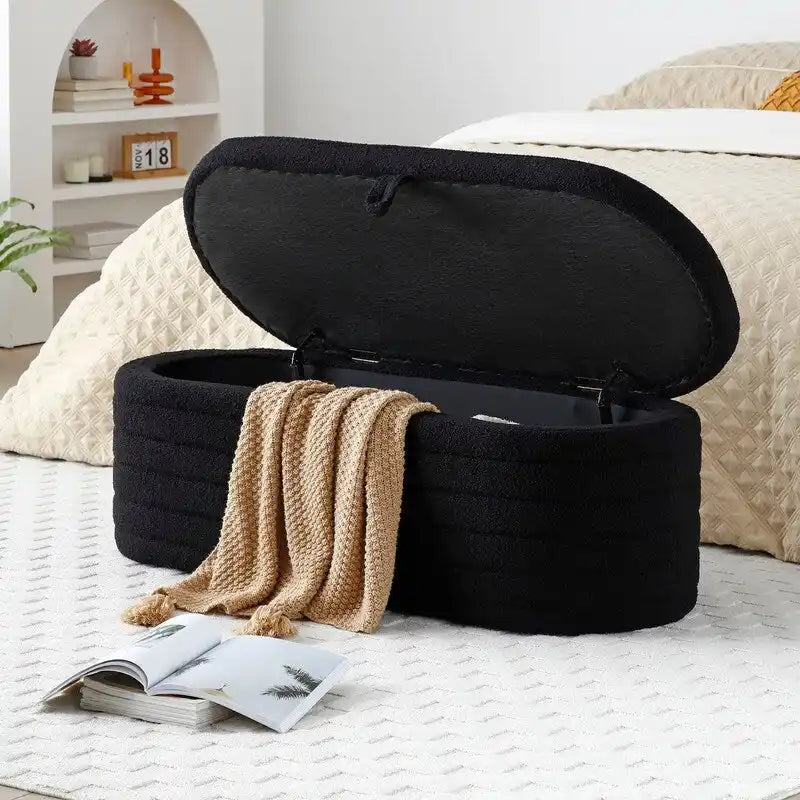 Banc de rangement ottoman rembourré en Sherpa avec couvercle relevable pour chambre à coucher