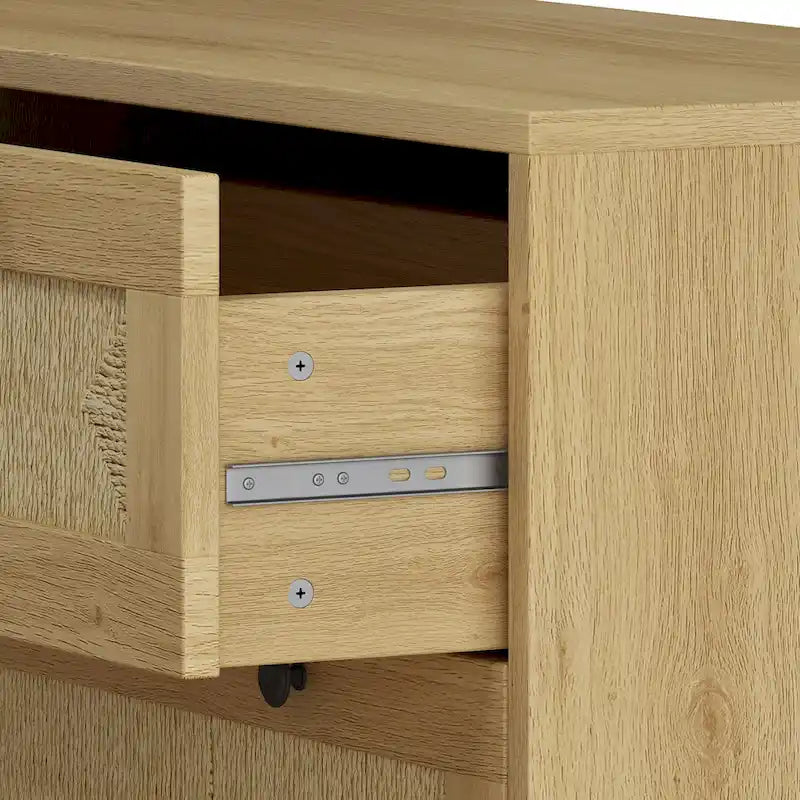 Commode à 3 tiroirs en chêne avec façades de tiroirs en corde tressée et pieds en métal