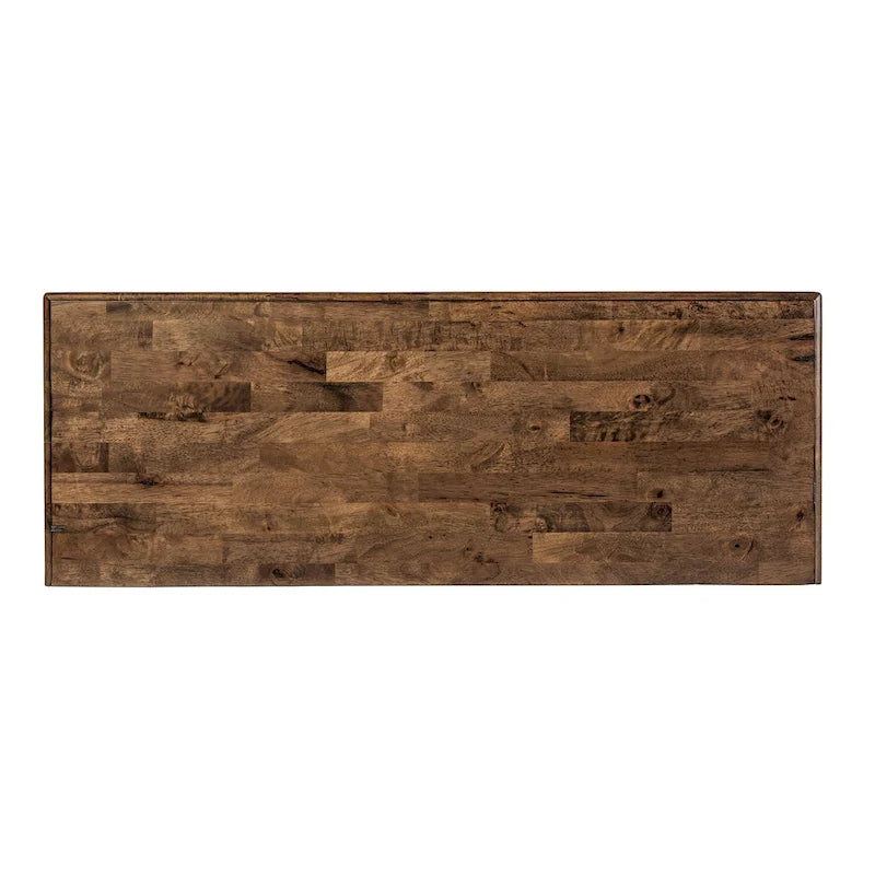 Buffet de salle à manger en bois d'hévéa couleur miel vieilli avec rangement pour vin et tiroirs