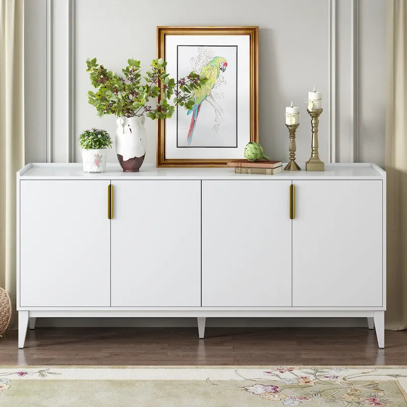 Buffet moderne blanc avec 4 portes et étagères réglables