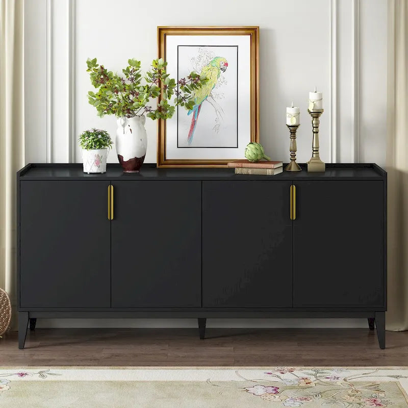Buffet moderne blanc avec 4 portes et étagères réglables