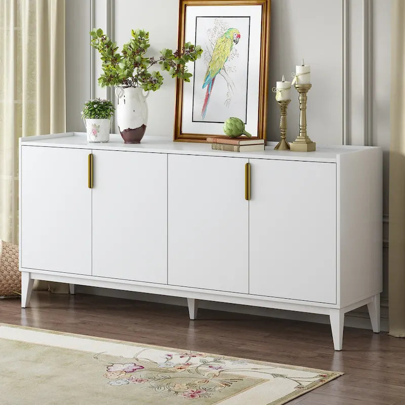 Buffet moderne blanc avec 4 portes et étagères réglables