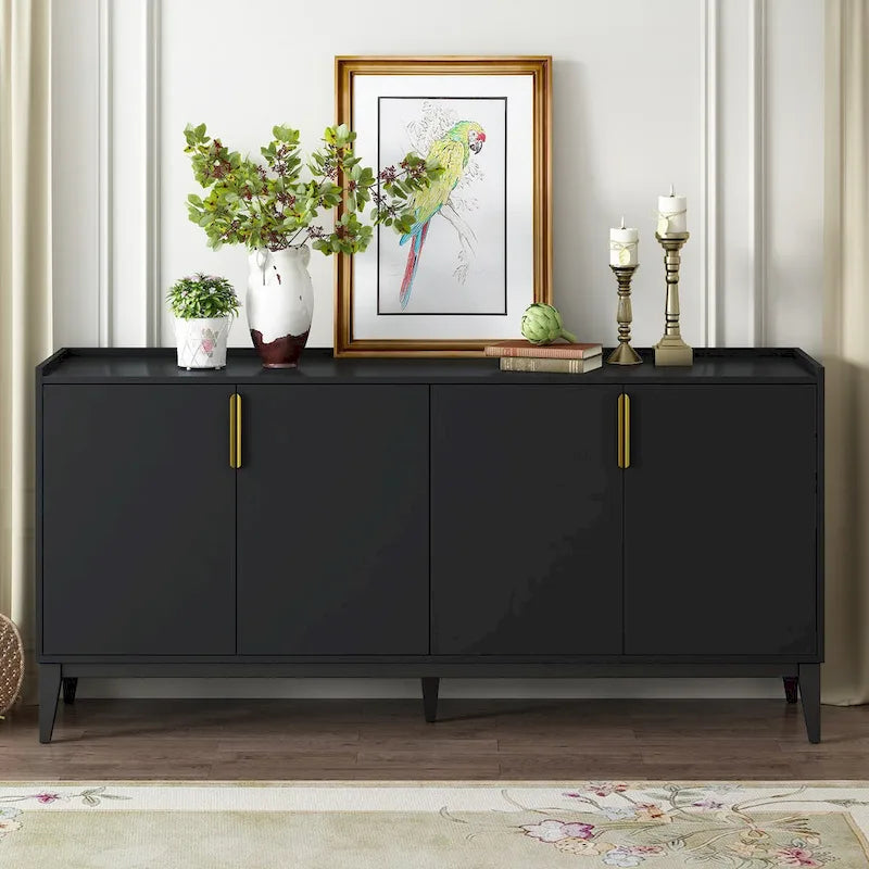 Buffet moderne blanc avec 4 portes et étagères réglables