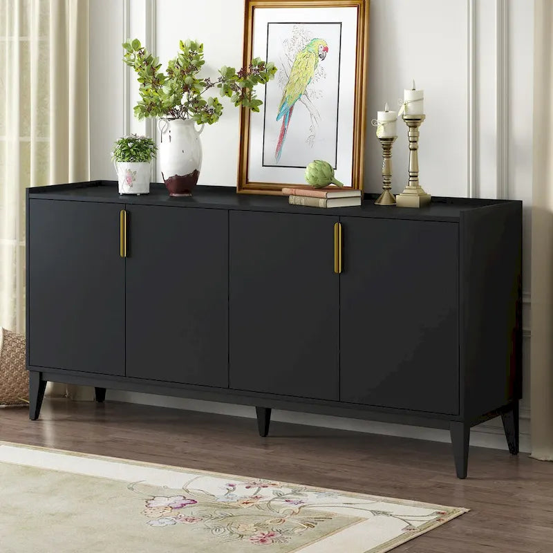 Buffet moderne blanc avec 4 portes et étagères réglables