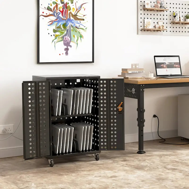 Armoire de recharge mobile sécurisée en acier avec portes ventilées et séparateurs intérieurs