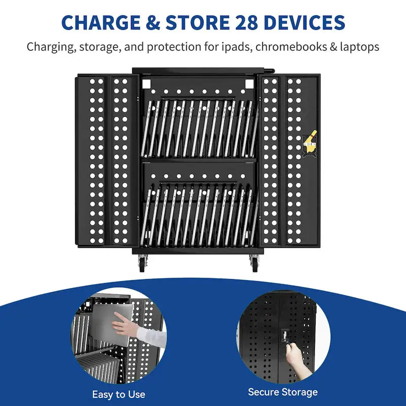 Armoire de recharge mobile sécurisée en acier avec portes ventilées et séparateurs intérieurs