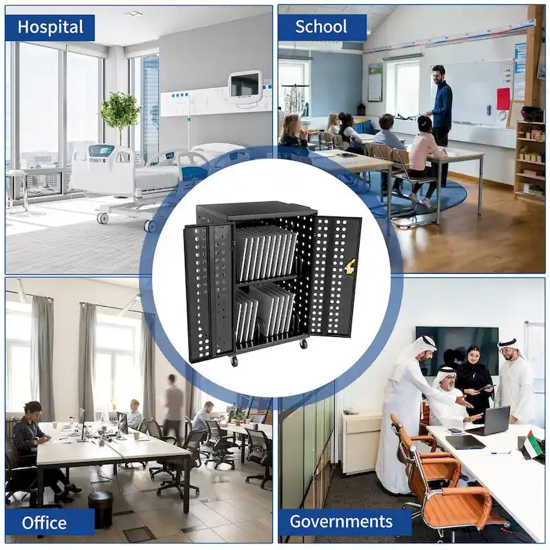 Armoire de recharge mobile sécurisée en acier avec portes ventilées et séparateurs intérieurs