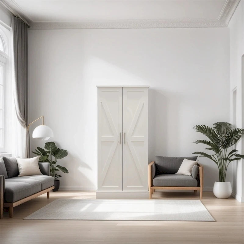 Meuble de cuisine blanc autoportant avec éclairage LED et étagères de porte