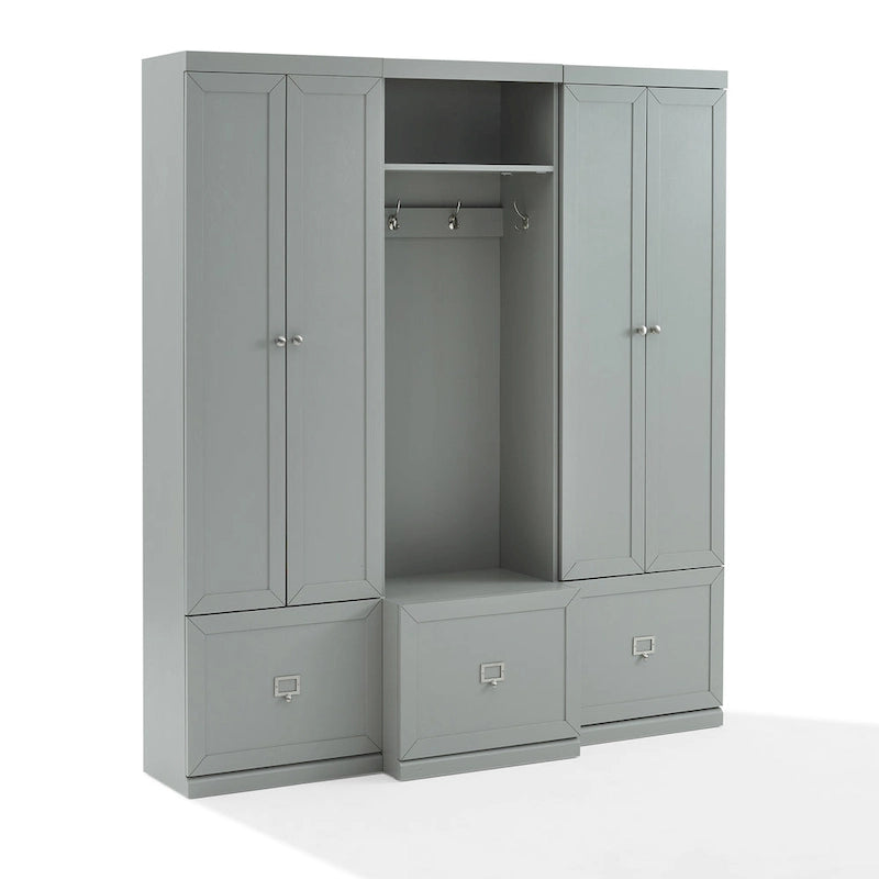 Ensemble d'entrée 3 pièces avec patère, placard de rangement et étagères réglables