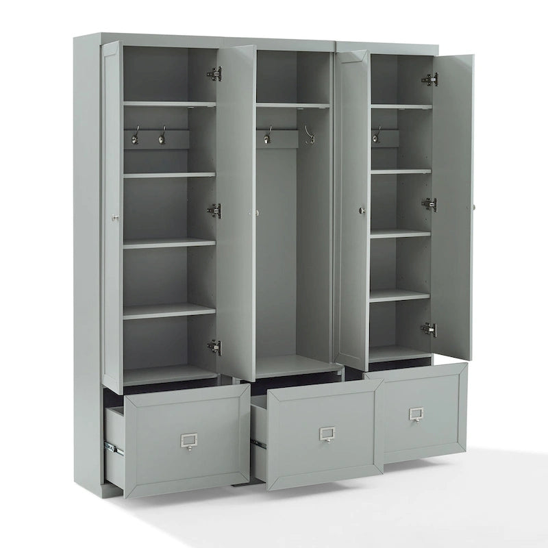 Ensemble d'entrée 3 pièces avec patère, placard de rangement et étagères réglables