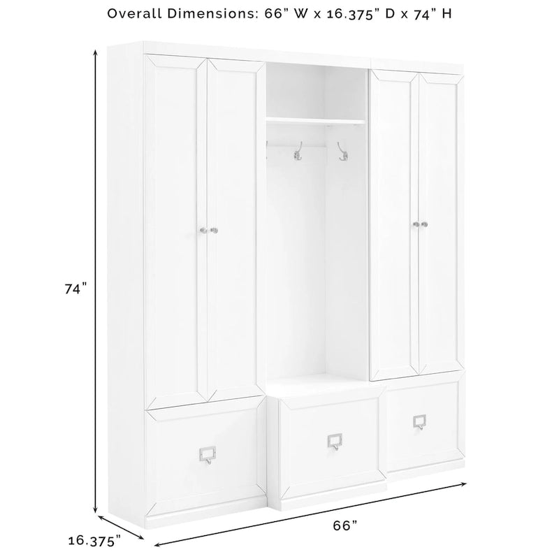 Ensemble d'entrée 3 pièces avec patère, placard de rangement et étagères réglables