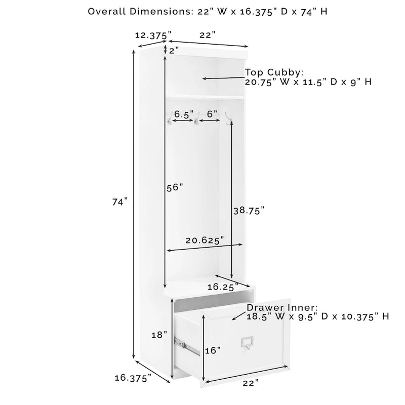 Ensemble d'entrée 3 pièces avec patère, placard de rangement et étagères réglables