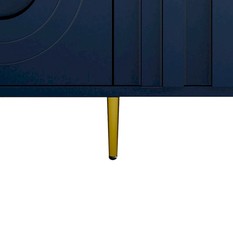 Buffet Art déco avec panneaux de porte en relief cintré, pieds dorés et support central