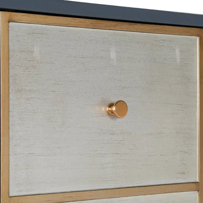 Buffet vintage à 4 portes avec portes argentées patinées, accents dorés et corps bleu