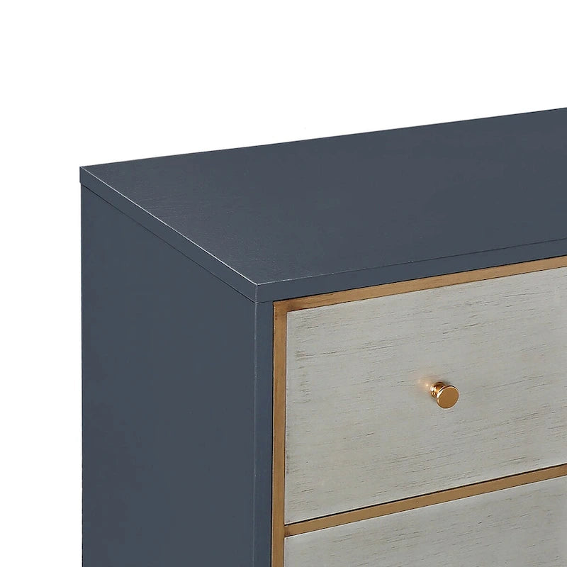 Buffet vintage à 4 portes avec portes argentées patinées, accents dorés et corps bleu
