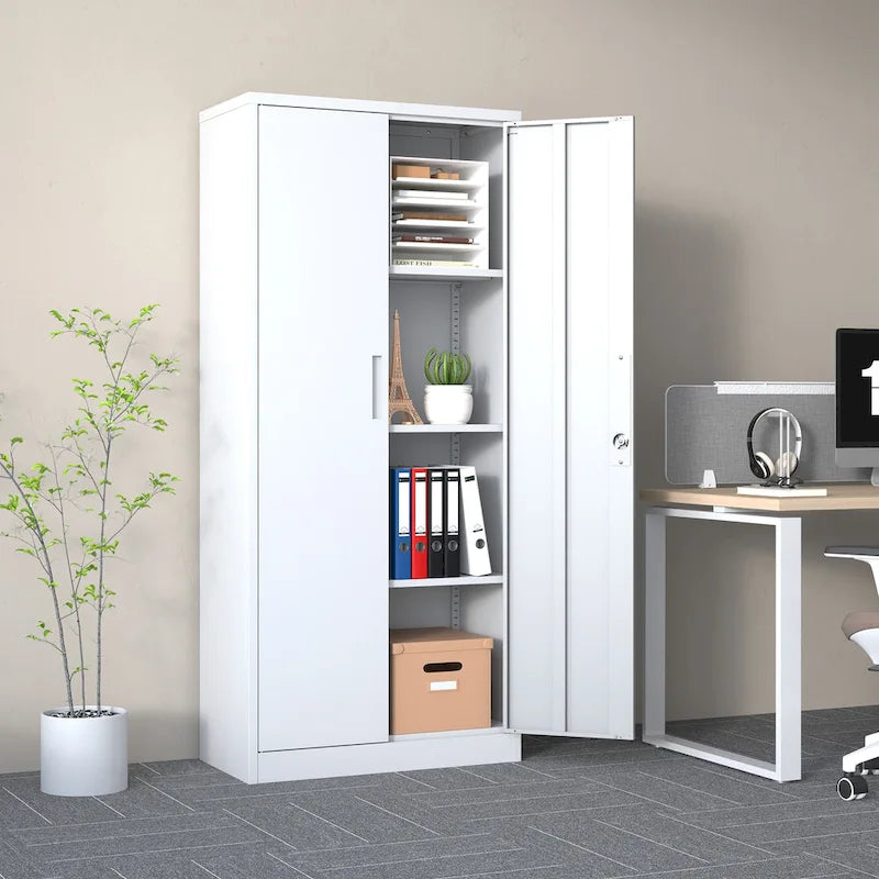71H Metal Garage Storage Cabinet,Tool Steel Locking Cabinet with Doors and 4 Shelves, Tall Cabinets