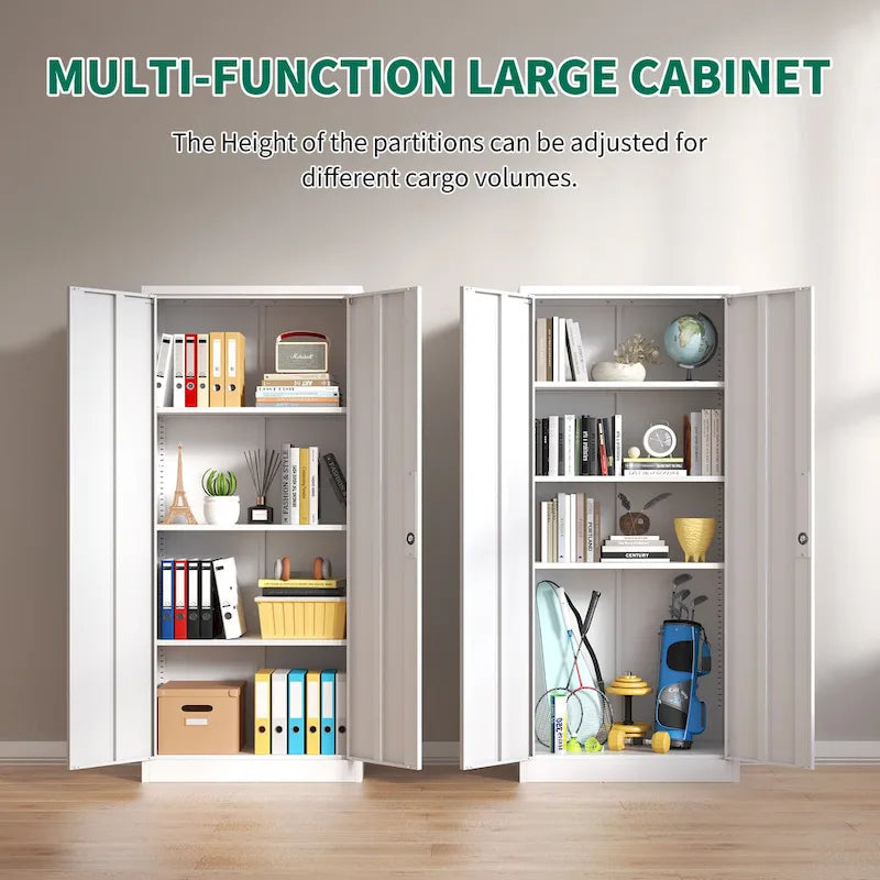 Armoire de rangement haute en acier verrouillable avec 2 portes et 4 étagères réglables