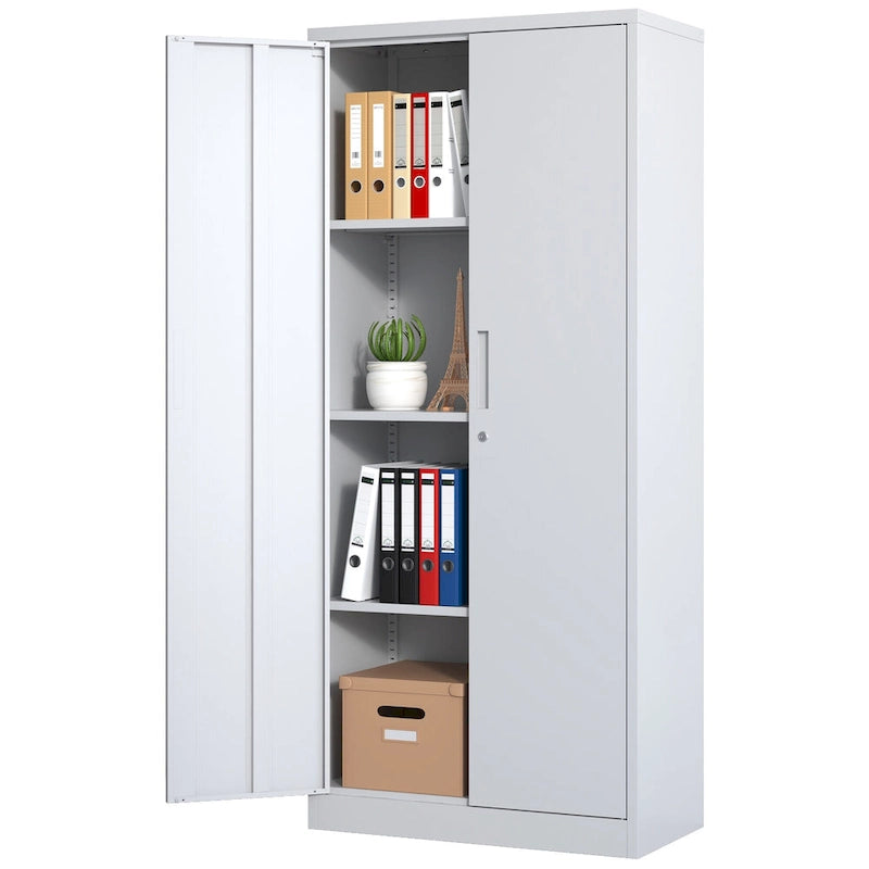 Armoire de rangement haute en acier verrouillable avec 2 portes et 4 étagères réglables