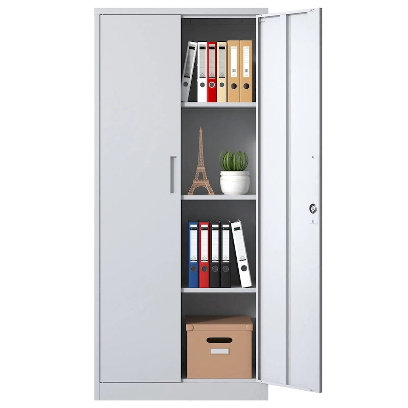 Armoire de rangement haute en acier verrouillable avec 2 portes et 4 étagères réglables