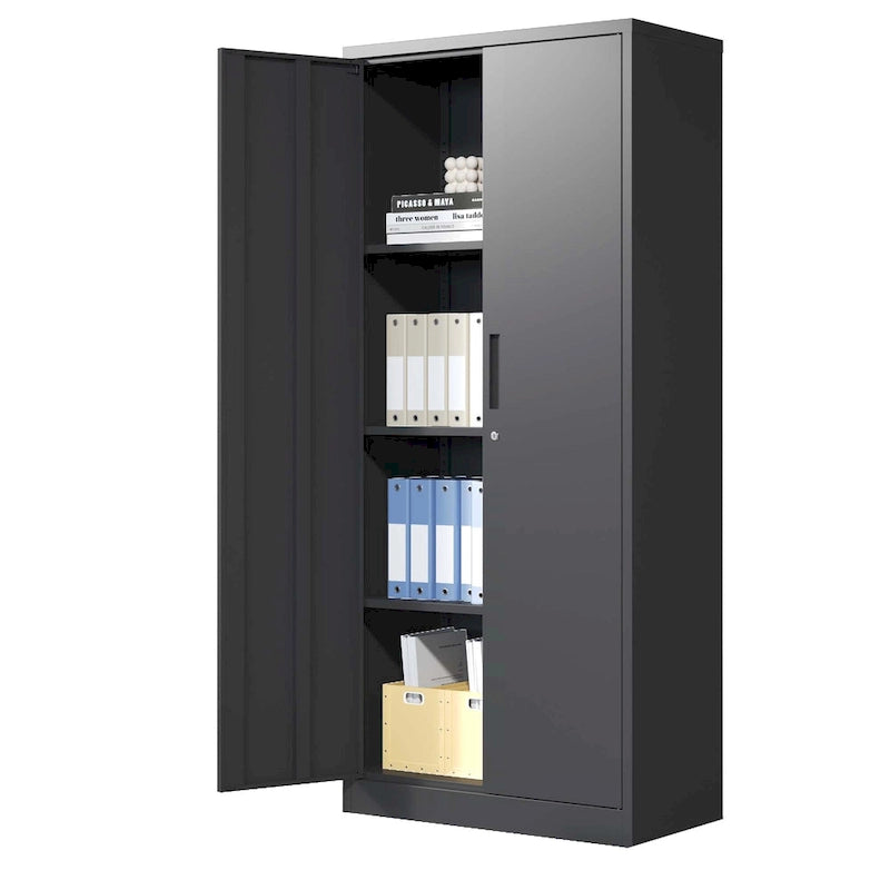 Armoire de rangement haute en acier verrouillable avec 2 portes et 4 étagères réglables