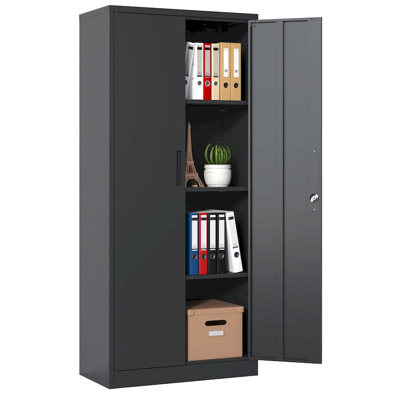 Armoire de rangement haute en acier verrouillable avec 2 portes et 4 étagères réglables