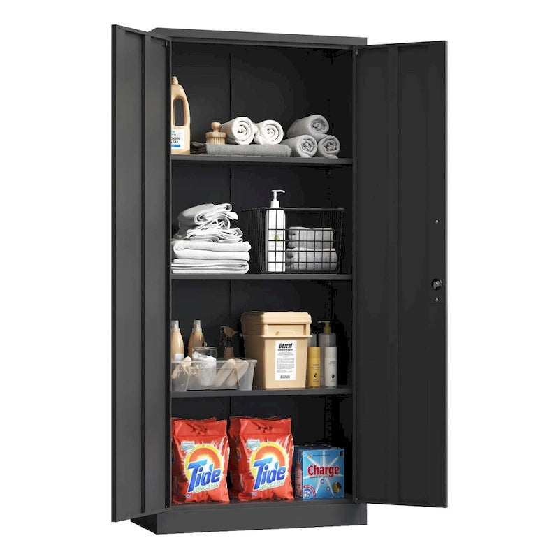 Armoire de rangement haute en acier verrouillable avec 2 portes et 4 étagères réglables