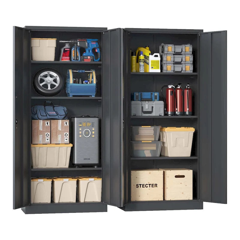 Armoire de rangement haute en acier verrouillable avec 2 portes et 4 étagères réglables