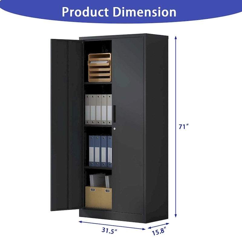 Armoire de rangement haute en acier verrouillable avec 2 portes et 4 étagères réglables