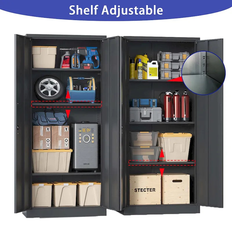 Armoire de rangement haute en acier verrouillable avec 2 portes et 4 étagères réglables
