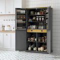 Grand meuble de cuisine autoportant gris avec 4 portes et 2 tiroirs