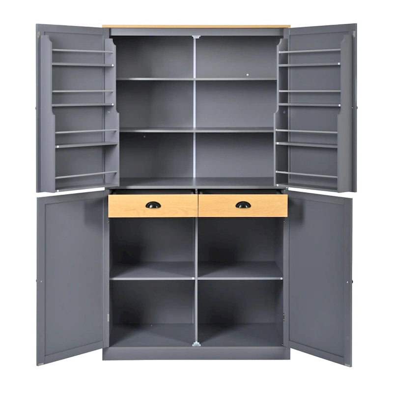 Grand meuble de cuisine autoportant gris avec 4 portes et 2 tiroirs