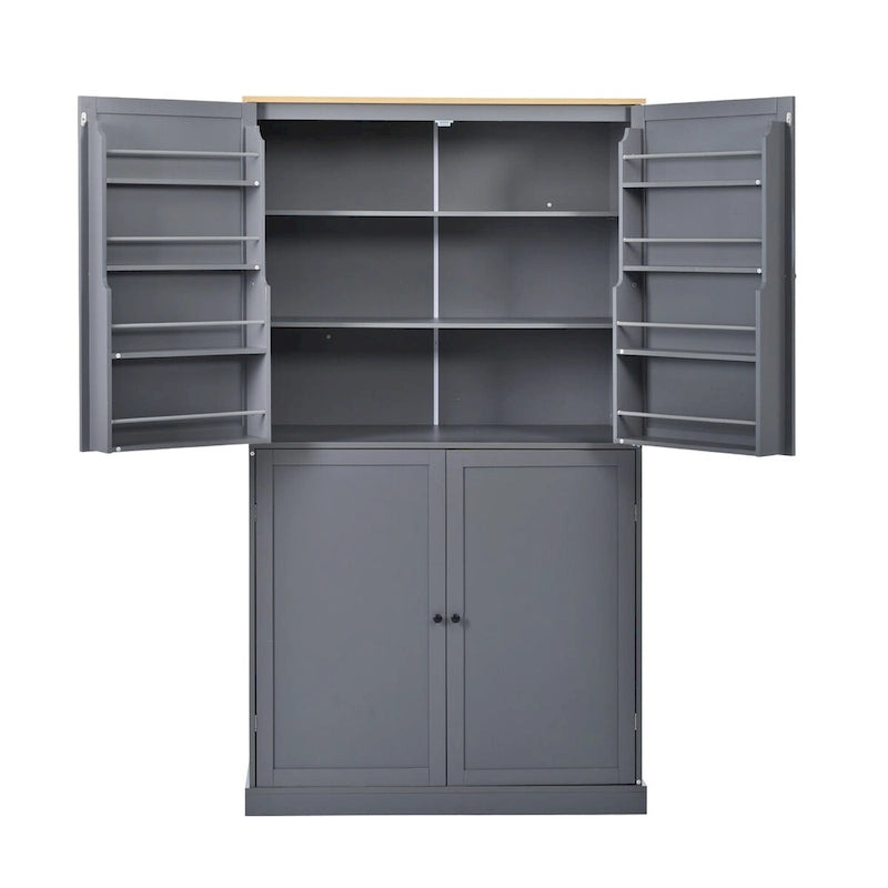 Grand meuble de cuisine autoportant gris avec 4 portes et 2 tiroirs