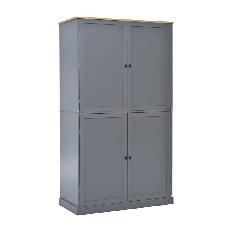 Grand meuble de cuisine autoportant gris avec 4 portes et 2 tiroirs
