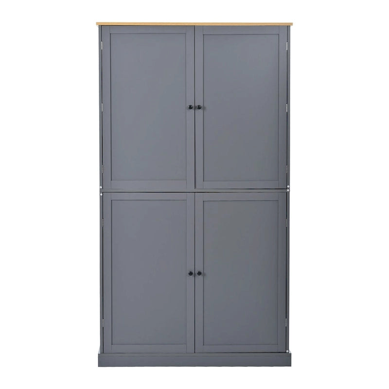 Grand meuble de cuisine autoportant gris avec 4 portes et 2 tiroirs