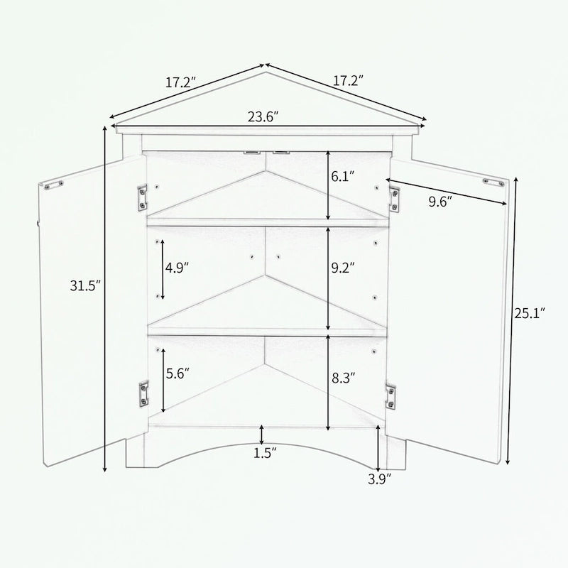 Meuble d'angle de rangement pour salle de bain avec double porte et étagères réglables