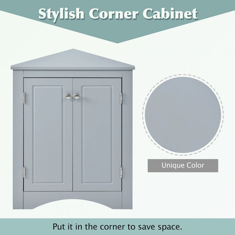 Meuble d'angle de rangement pour salle de bain avec double porte et étagères réglables