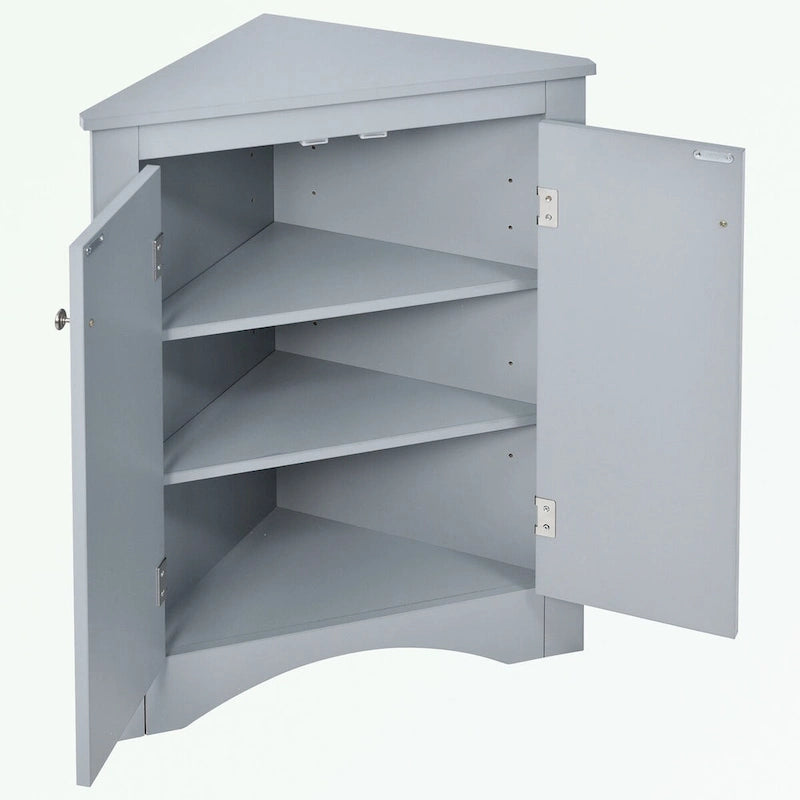 Meuble d'angle de rangement pour salle de bain avec double porte et étagères réglables