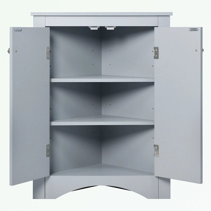 Meuble d'angle de rangement pour salle de bain avec double porte et étagères réglables