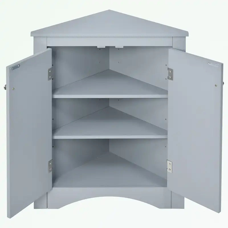 Meuble d'angle de rangement pour salle de bain avec double porte et étagères réglables