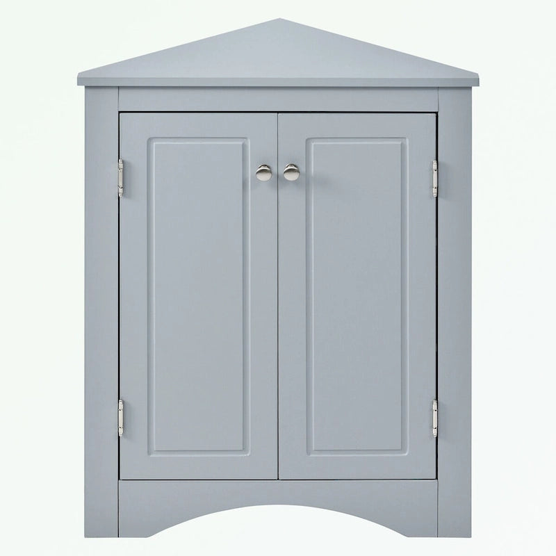 Meuble d'angle de rangement pour salle de bain avec double porte et étagères réglables