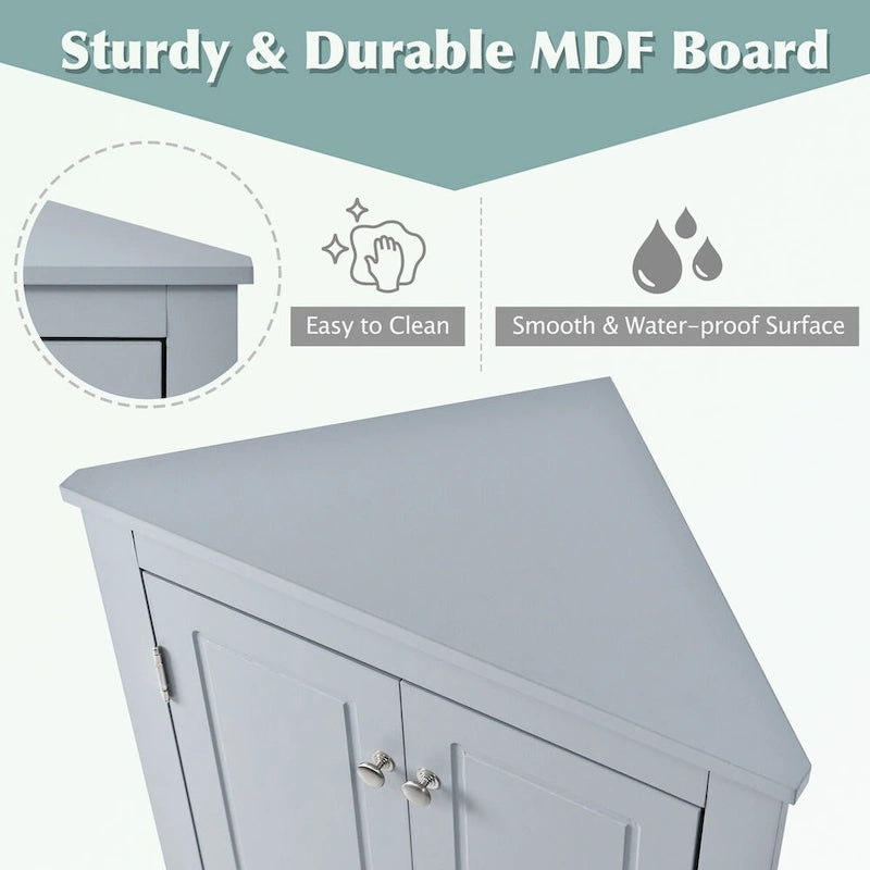 Meuble d'angle de rangement pour salle de bain avec double porte et étagères réglables