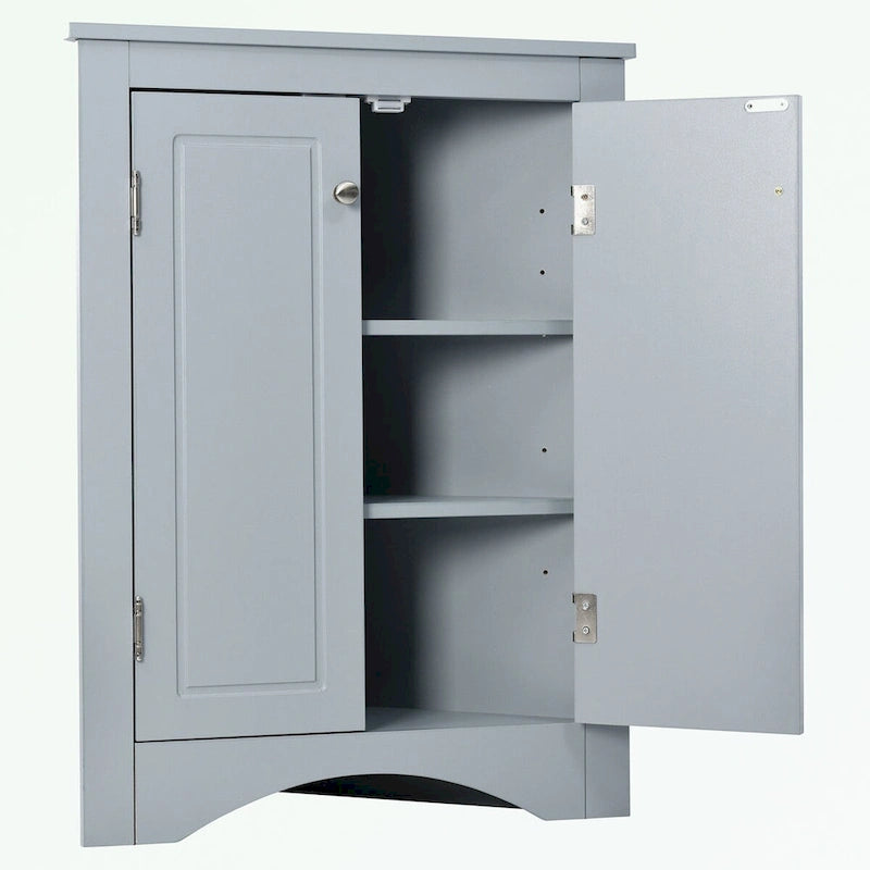 Meuble d'angle de rangement pour salle de bain avec double porte et étagères réglables
