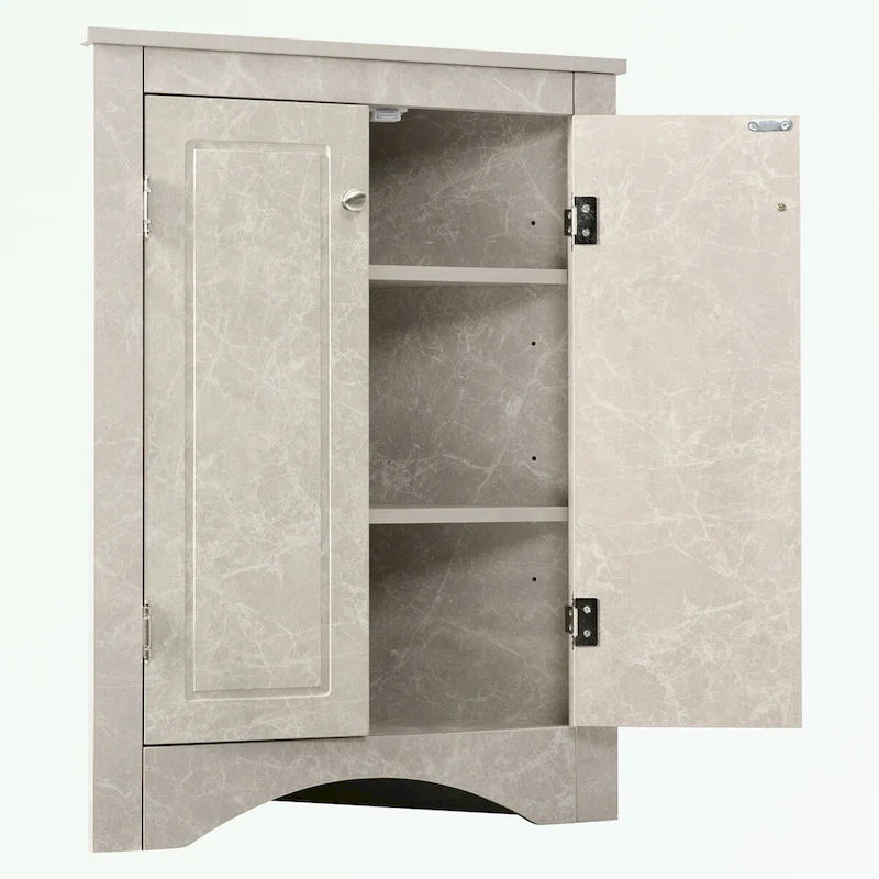 Meuble d'angle de rangement pour salle de bain avec double porte et étagères réglables