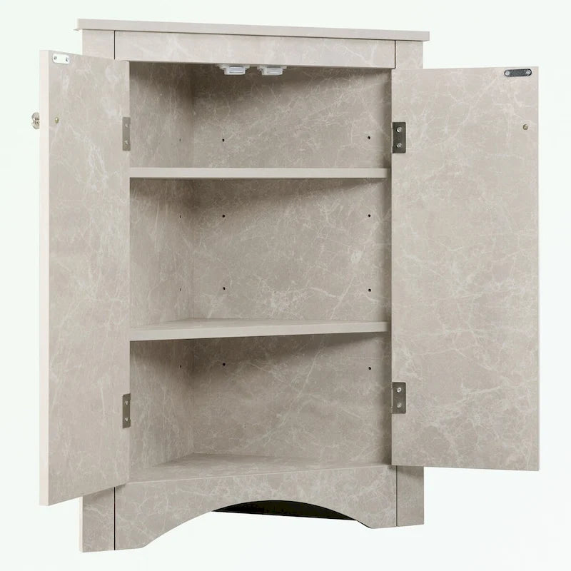 Meuble d'angle de rangement pour salle de bain avec double porte et étagères réglables