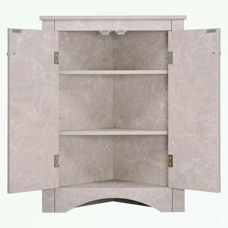 Meuble d'angle de rangement pour salle de bain avec double porte et étagères réglables