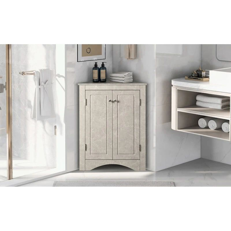 Meuble d'angle de rangement pour salle de bain avec double porte et étagères réglables