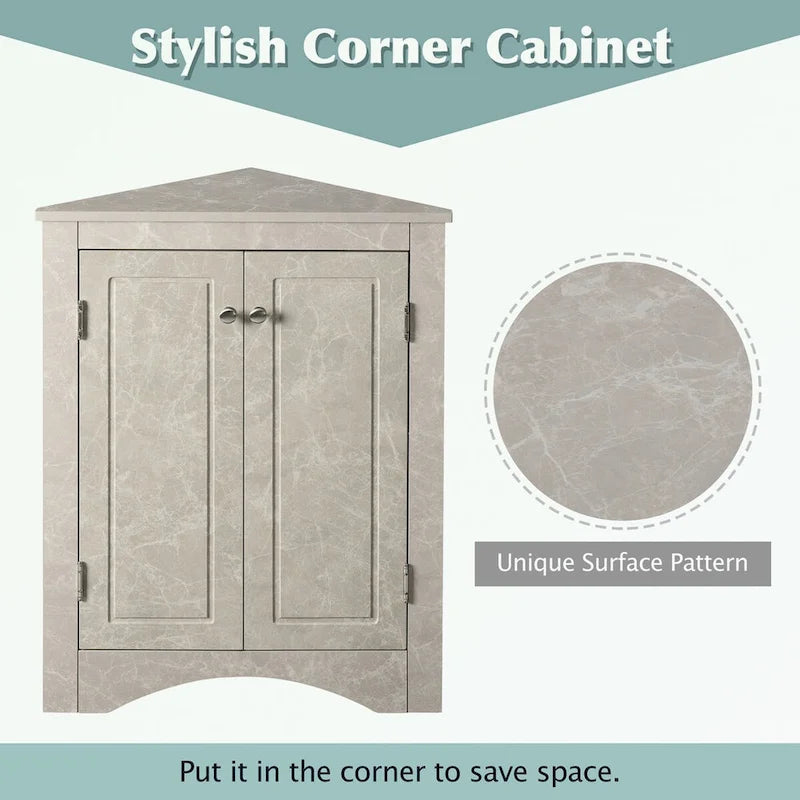 Meuble d'angle de rangement pour salle de bain avec double porte et étagères réglables