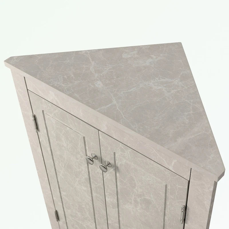 Meuble d'angle de rangement pour salle de bain avec double porte et étagères réglables